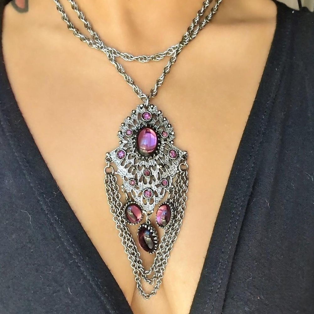 Vintage Gothic Amethyst Pendant Necklace